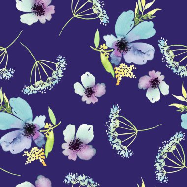 Çiçekler suluboya ile Seamless modeli. Yumuşak renkler. Erkek