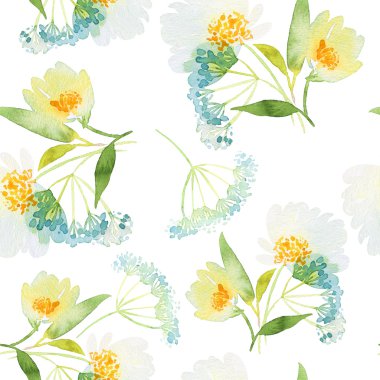 Çiçekler suluboya ile Seamless modeli. Yumuşak renkler. Erkek