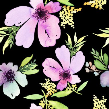 Çiçekler suluboya ile Seamless modeli. Yumuşak renkler. Erkek