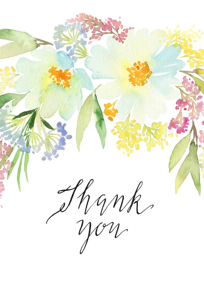 Watercolor card with flowers. Handmade. — Stock Photo, Image