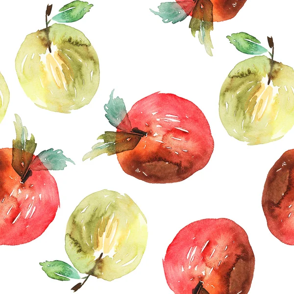 Яблоки бесшовный рисунок акварель. Сделано вручную. Осень . — стоковое фото