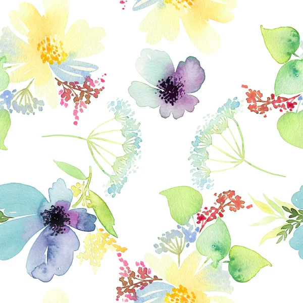 Seamless mönster med blommor akvarell. Milda färger. Kvinna — Stockfoto