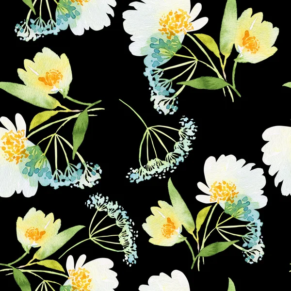 Seamless mönster med blommor akvarell. Milda färger. Kvinna — Stockfoto