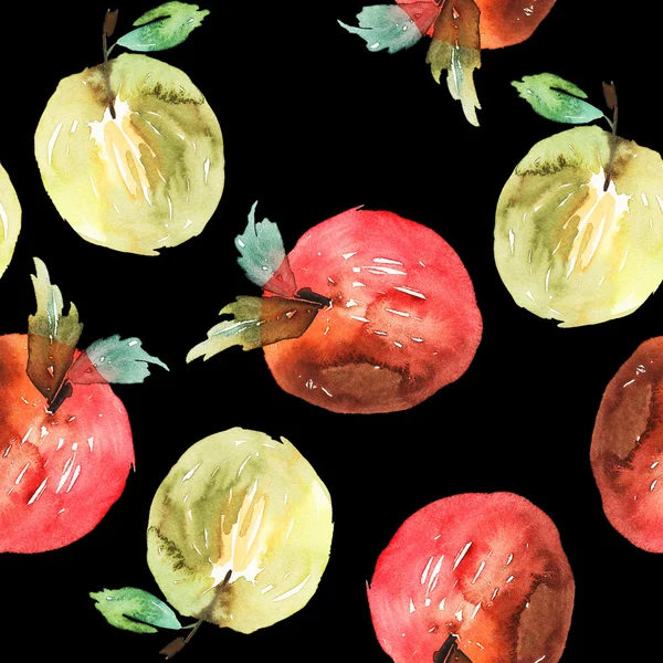 Jablka bezešvé pattern akvarel. Ručně vyráběné. Podzim. — Stock fotografie