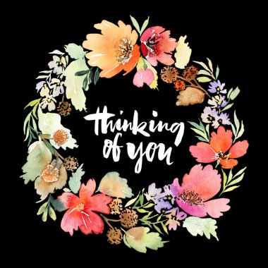 Çelenk düğün suluboya. El yapımı. Tebrik kartı