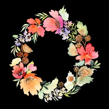 Çelenk düğün suluboya. El yapımı. Tebrik kartı