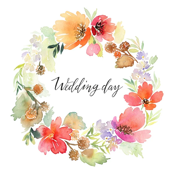 Çelenk düğün suluboya. El yapımı. Tebrik kartı