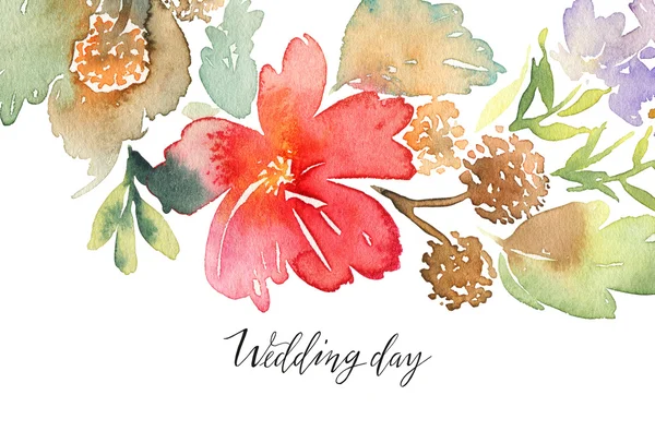 Akvarell-kort med blommor. Handgjorda. — Stockfoto