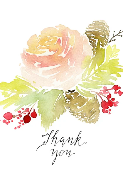 Watercolor card with flowers. Handmade. — Stock Photo, Image