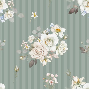 Sage Green Arkaplanda Zarif Kusursuz Çiçek Örnekleri