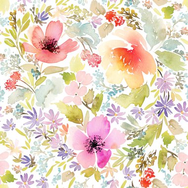 Seamless spring pattern. Watercolor painting.