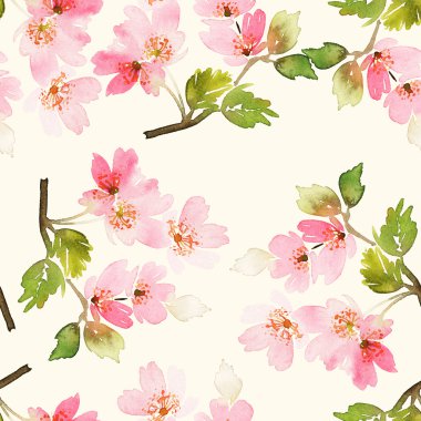Seamless spring pattern. Watercolor painting.