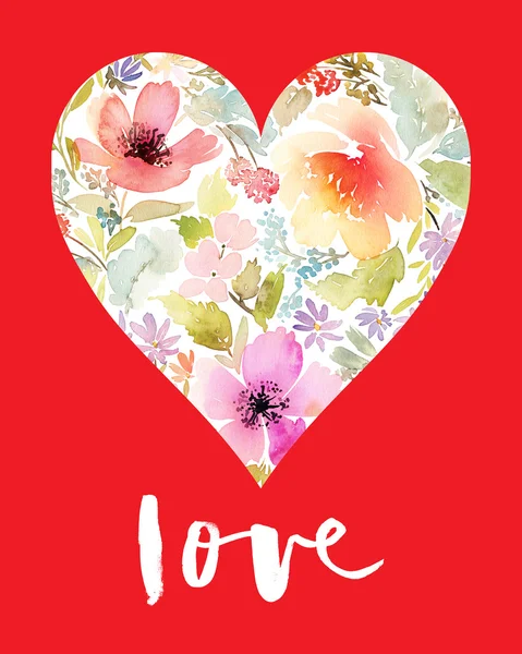 Decorative card with flowers. Heart of flowers. — Stockfoto