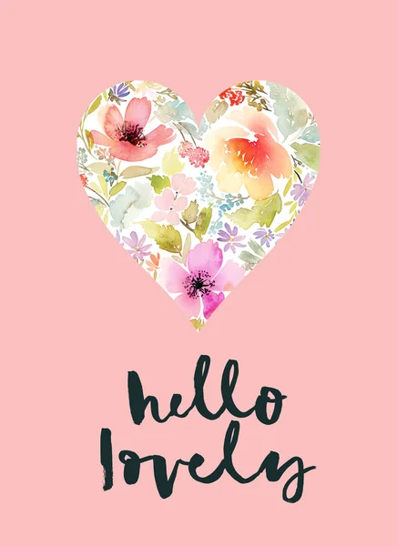 Cartão decorativo com flores. Coração de flores . — Fotografia de Stock