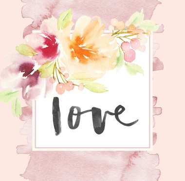 Çiçekli tebrik kartı. Pastel renkler. El yapımı. Suluboya