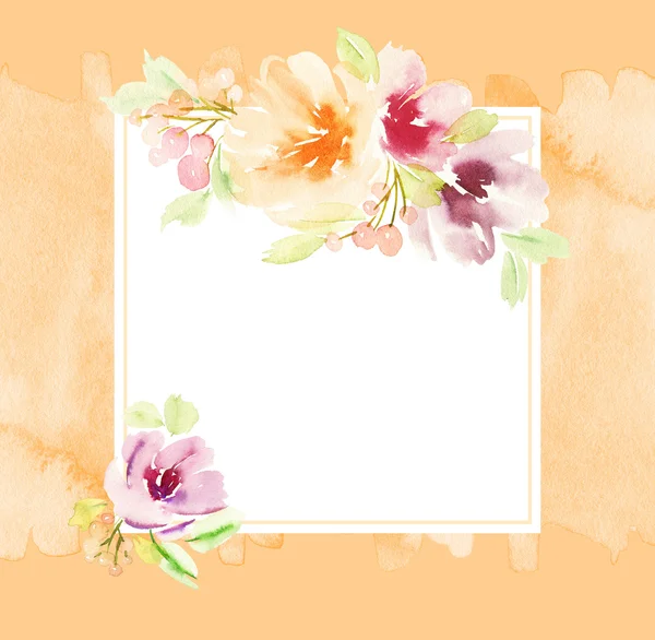 Wenskaart met bloemen. Pastel kleuren. Handgemaakte. Aquarel — Stockfoto