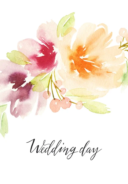 Kartkę z życzeniami z kwiatami. Pastelowe kolory. Ręcznie robione. Akwarela — Zdjęcie stockowe