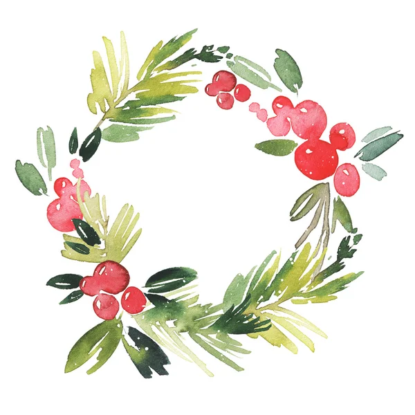 クリスマスの花輪の水彩画。手作り。ホリデー カード. — ストック写真