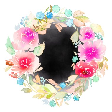 Çelenk düğün suluboya. El yapımı. Tebrik kartı