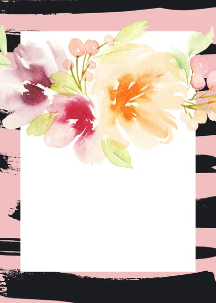 Cartão aquarela com flores. Feito à mão . — Fotografia de Stock