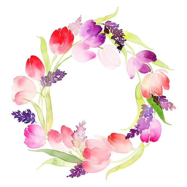 Wreath of tulips watercolor. Wedding, Mother's Day, birthday — Stock Photo, Image