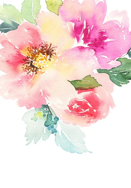 Aquarellkarte mit Blumen. handgefertigt. — Stockfoto