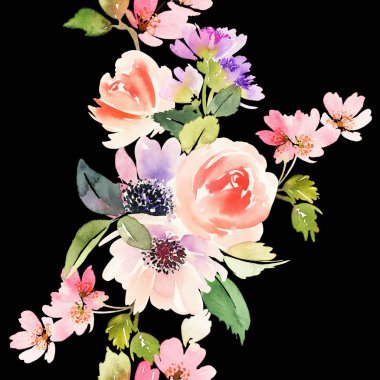 Çiçekler suluboya ile Seamless modeli. Yumuşak renkler.