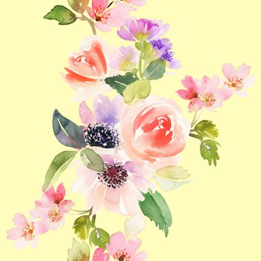 Çiçekler suluboya ile Seamless modeli. Yumuşak renkler.