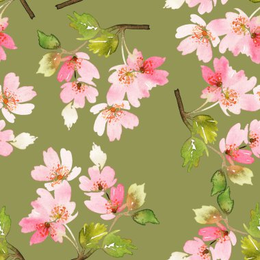 Çiçeklerle suluboya kusursuz desen. Nazik renkler. Kadın deseni. El yapımı..