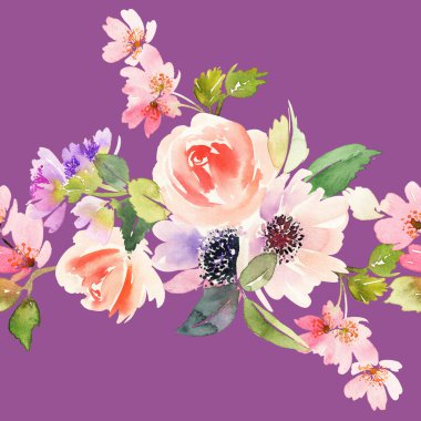 Çiçekler suluboya ile Seamless modeli. Yumuşak renkler.