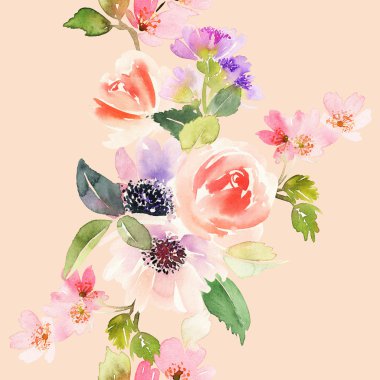 Çiçekler suluboya ile Seamless modeli. Yumuşak renkler.