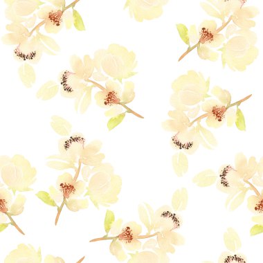 Çiçeklerle suluboya kusursuz desen. Nazik renkler. Kadın deseni. El yapımı..