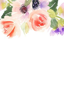 Çiçekli tebrik kartı. Pastel renkler. El yapımı.