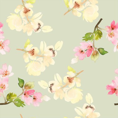 Çiçekler suluboya ile Seamless modeli. Yumuşak renkler.