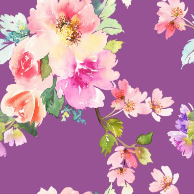 Çiçekler suluboya ile Seamless modeli. Yumuşak renkler.