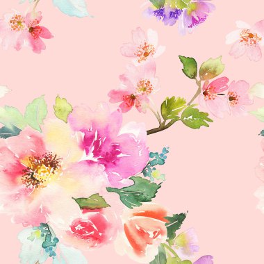 Çiçekler suluboya ile Seamless modeli. Yumuşak renkler.