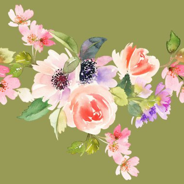 Çiçekler suluboya ile Seamless modeli. Yumuşak renkler.