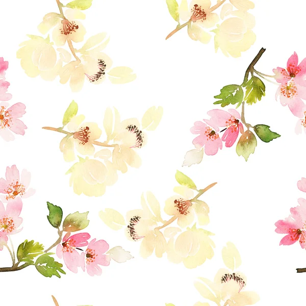 Çiçekler suluboya ile Seamless modeli. Yumuşak renkler.