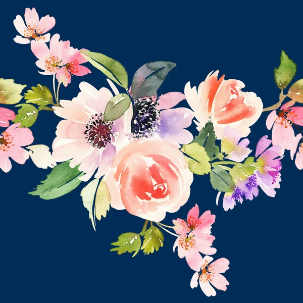 Безшовний візерунок з квітами аквареллю. Ніжні кольори — стокове фото