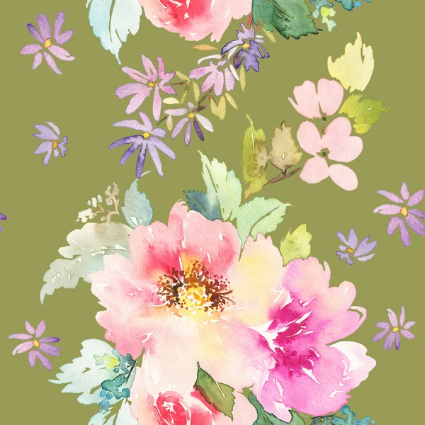 Varrat nélküli mintát, virágok-akvarell. Szelíd színek. — Stock Fotó