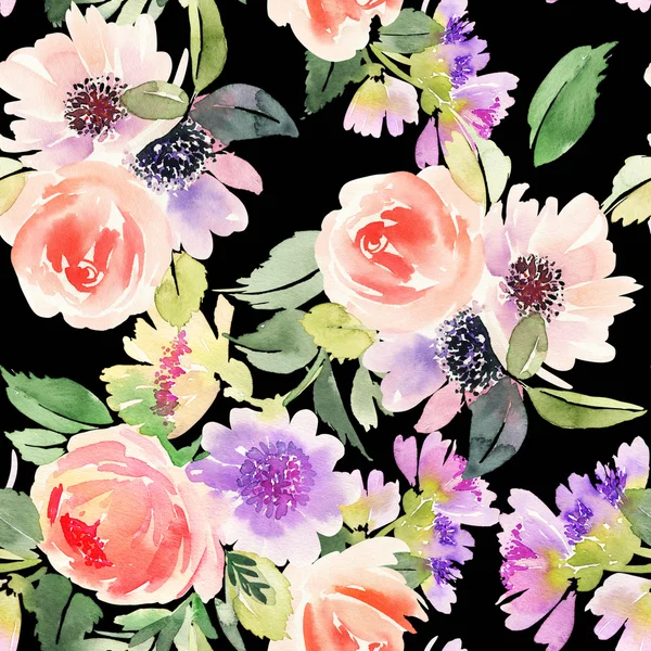 Çiçekler suluboya ile Seamless modeli. Yumuşak renkler.
