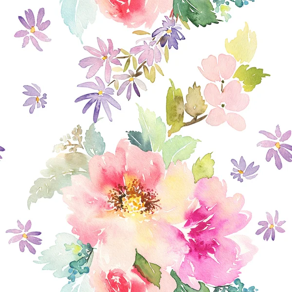 Seamless pattern with flowers watercolor. Gentle colors. — Stock Photo, Image