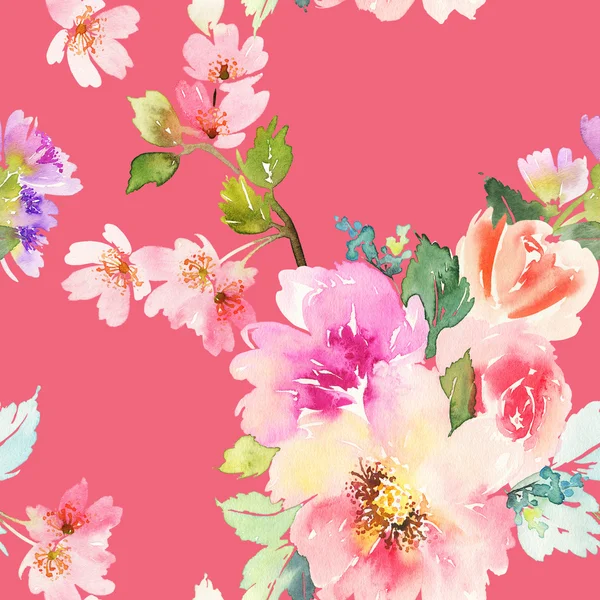 Nahtloses Muster mit Blumen Aquarell. sanfte Farben — Stockfoto