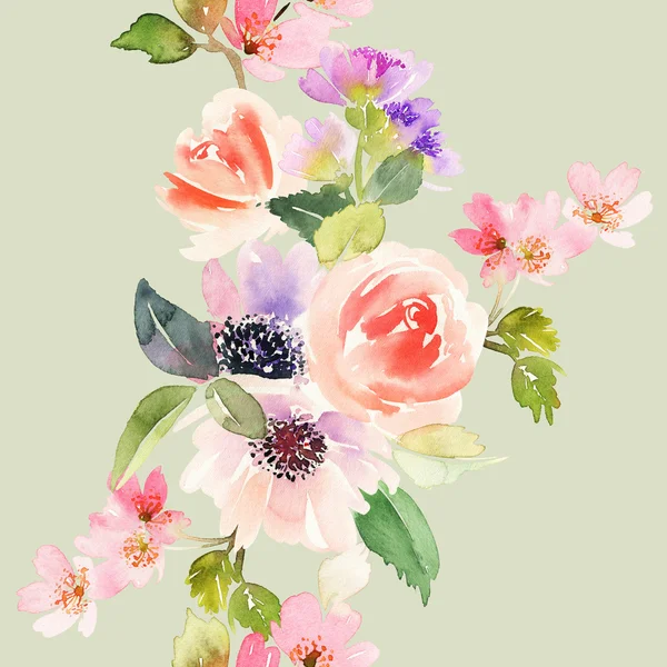 Çiçekler suluboya ile Seamless modeli. Yumuşak renkler.