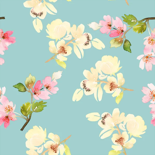 Seamless pattern with flowers watercolor. Gentle colors. — Stock Photo, Image