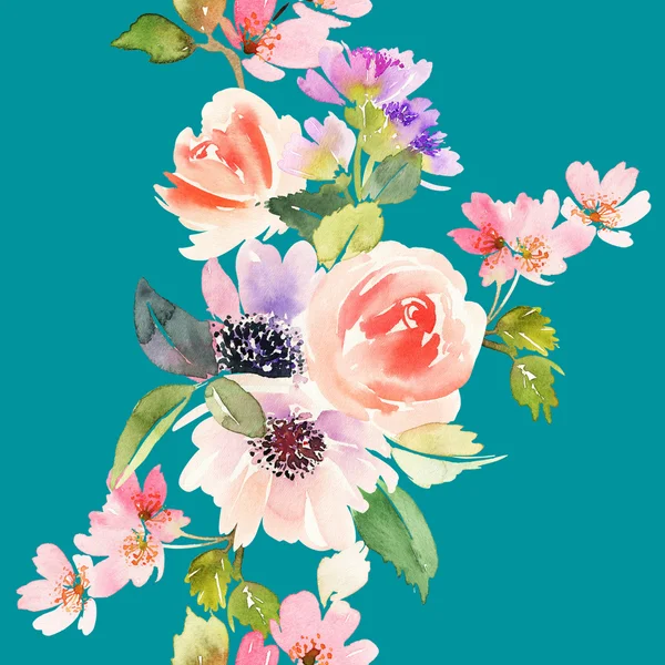 Çiçeklerle suluboya kusursuz desen. Nazik renkler. Kadın deseni. El yapımı..