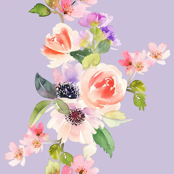 Çiçeklerle suluboya kusursuz desen. Nazik renkler. Kadın deseni. El yapımı..