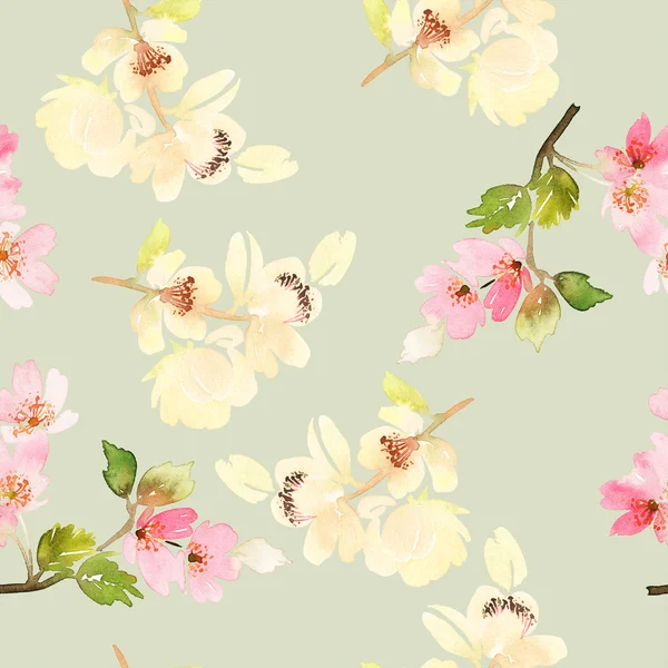 Seamless mönster med blommor akvarell. Milda färger. — Stockfoto