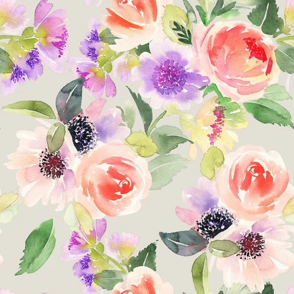 Çiçekler suluboya ile Seamless modeli. Yumuşak renkler.