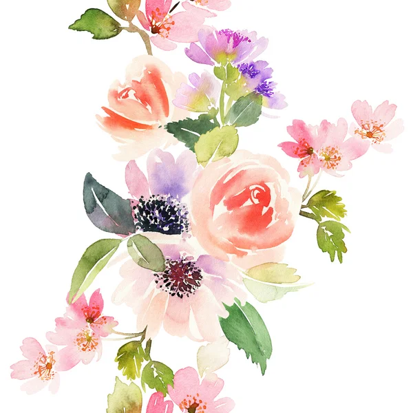 Çiçekler suluboya ile Seamless modeli. Yumuşak renkler.